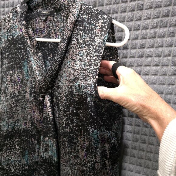 90s Satin Sleeveless NeckTie Top SzM Y2K Whimsigoth Flowy Black Teal Punk Urban - Picture 3 of 12